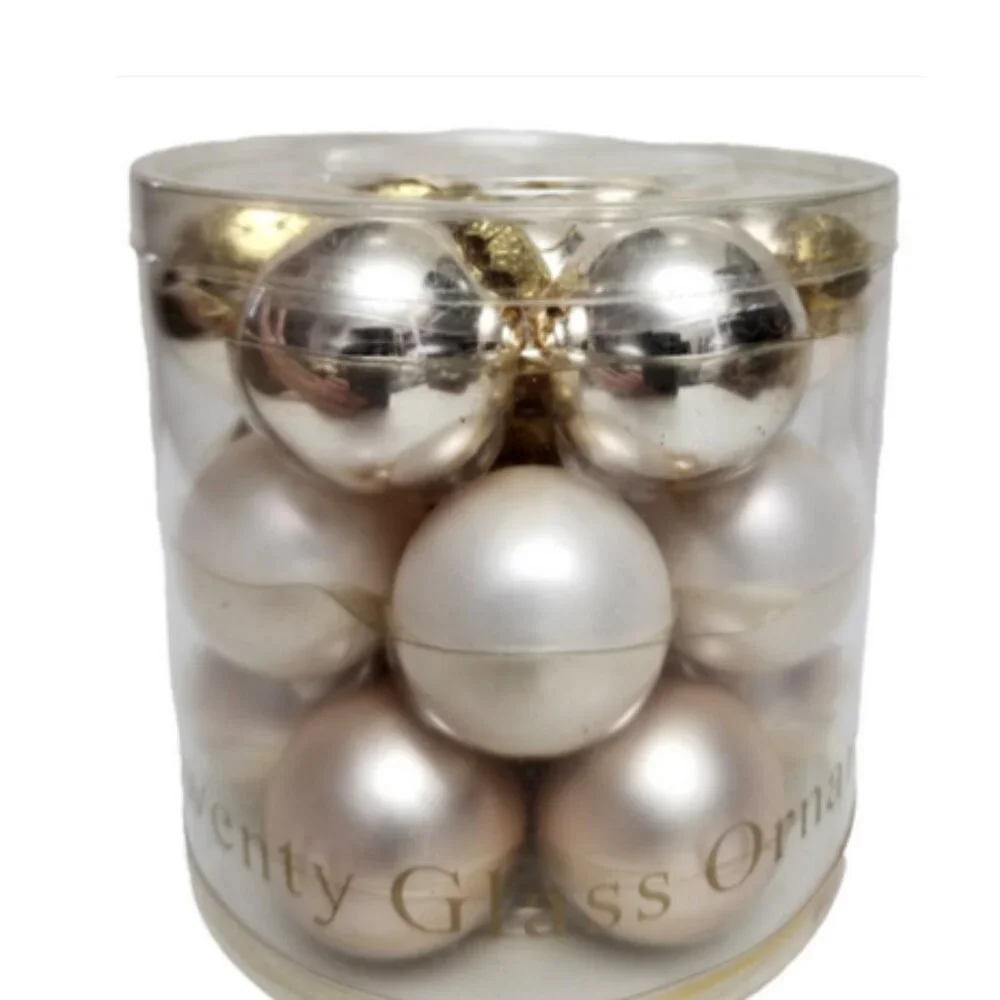 43 Gold Glass Christmas Ornaments mixed size Bright Gold, Champagne & Ivory